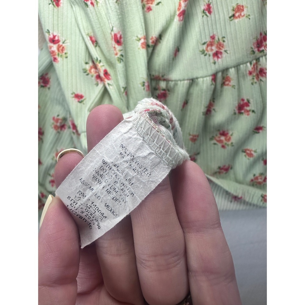 Jessica Simpson Women Floral Ribbed Babydoll Mini Dress Sage Green Pink Rose L - Picture 9 of 12
